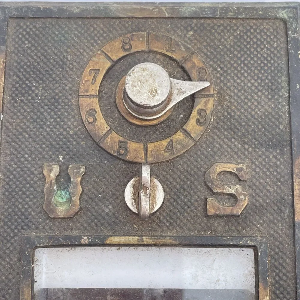 Vintage Antique Brass US Post Office Mail Box Door 1960’s Combination Lock #38